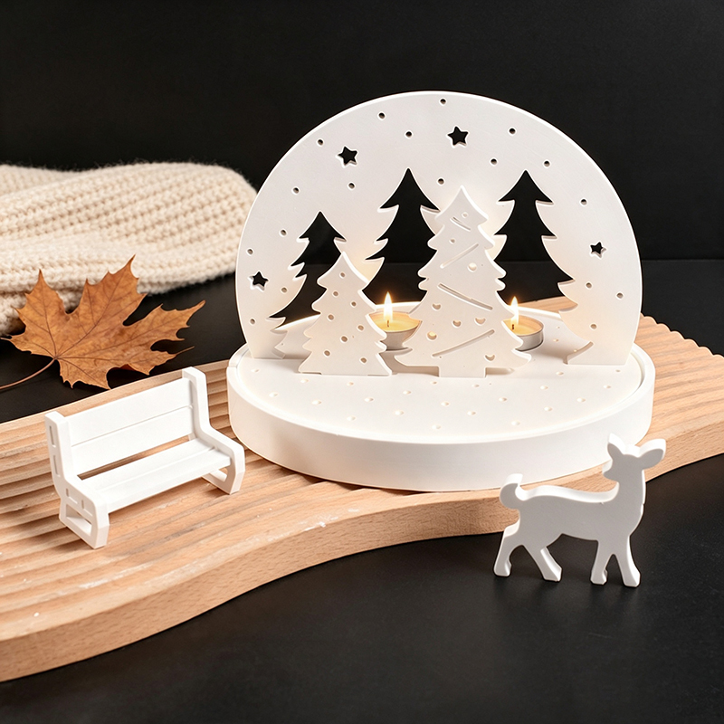 Candle Making Tutorial - クリスマスエルクティーライトキャンドルホルダーシリコンモールド、3Dレジンプラスタートレイモールドキット、DIY冬景色ランプベースクラフトツールセット
