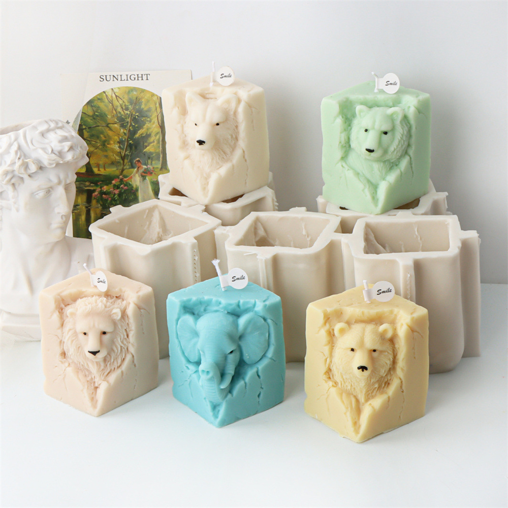 Candle Making Supplies Wholesale - 3Dシリコンキャンドル型,動物の形をした樹脂ツール,黒いクマ,オオカミ,虎,象,動物の形,DIY