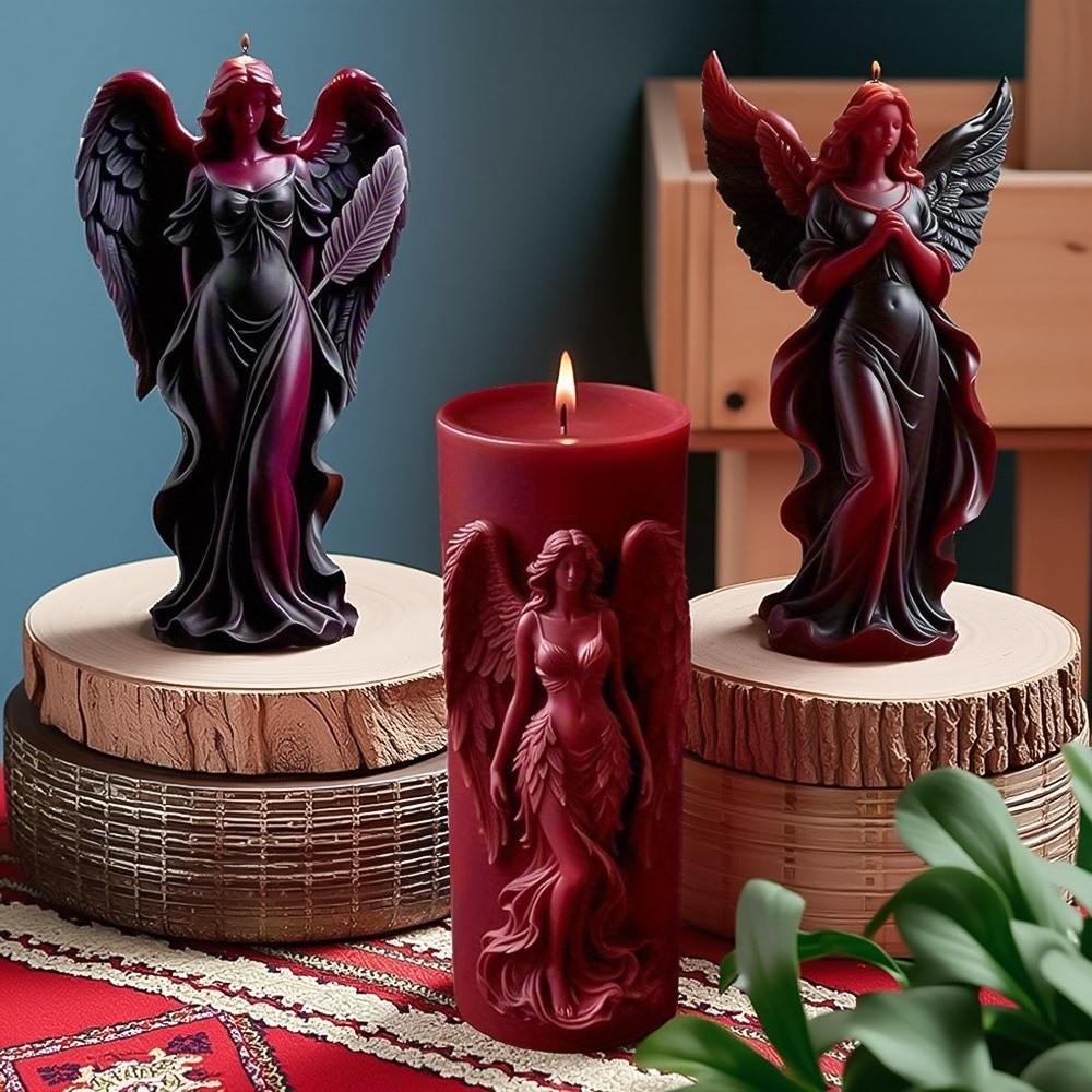 Candle Making Supplies Wholesale - 新しいシリコン製アロマキャンドルモールド 3Dゴシックスタイル女神像石膏モールド 翼のある天使レリーフ粘土製作ツール ホームデコレーション