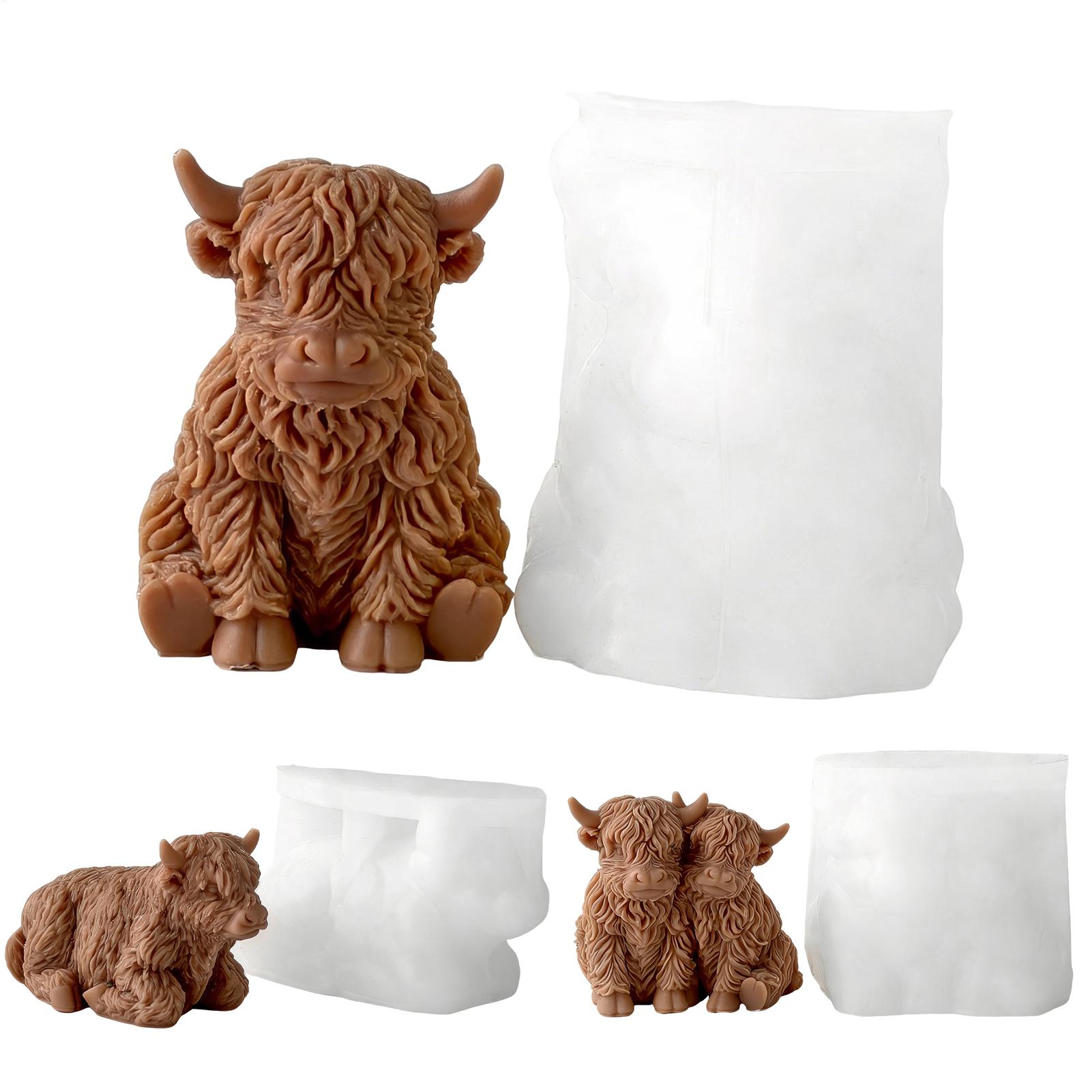 Candle Making Supplies Wholesale - ハイランドカウシリコンモールド再利用可能な3Dかわいい動物鋳型農家装飾DIYエポキシ樹脂石鹸キャンドル作成ツール