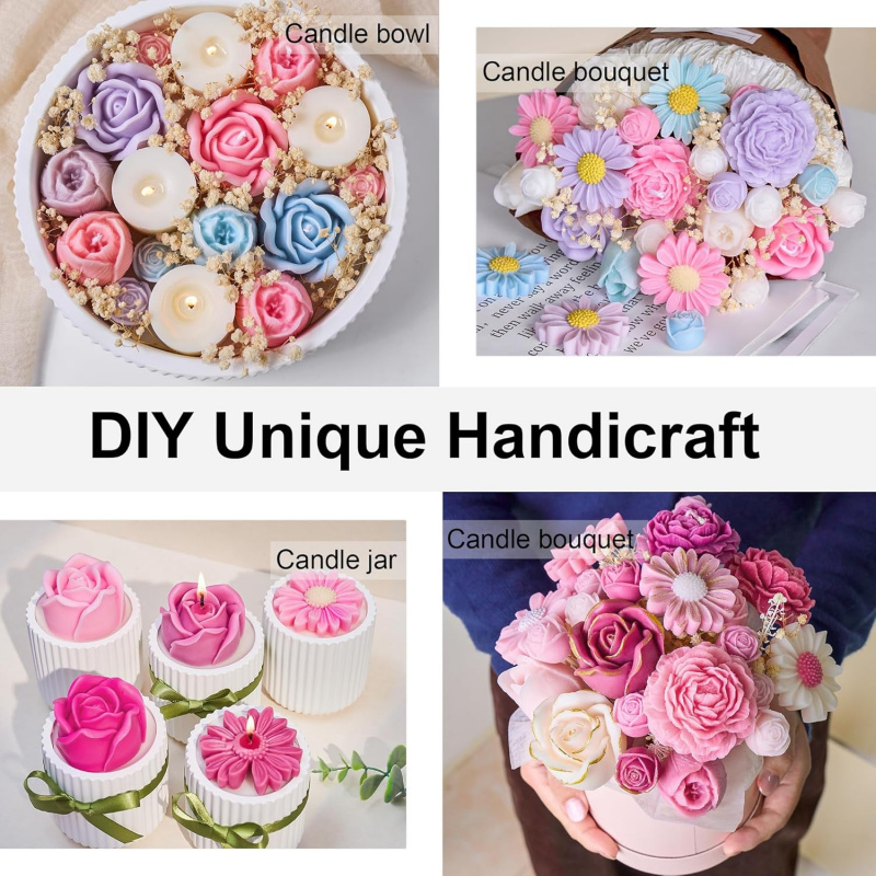 5フラワーキャンドルモールドセット、3D花柄シリコンキャンド - Candle Making Kit Diy のレビューと価格